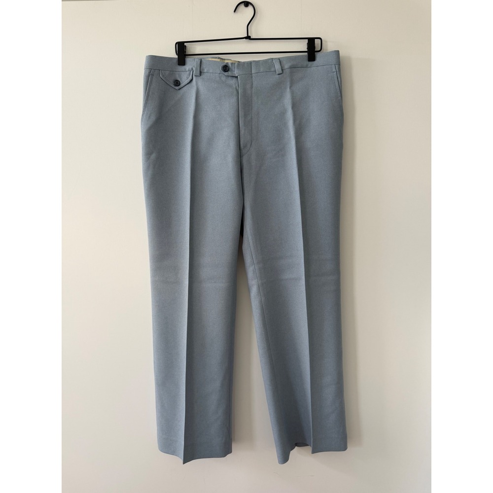 Vintage Glen Oaks Pants Mens Blue Straight Leg Dress Slacks Talon 36x30 70s